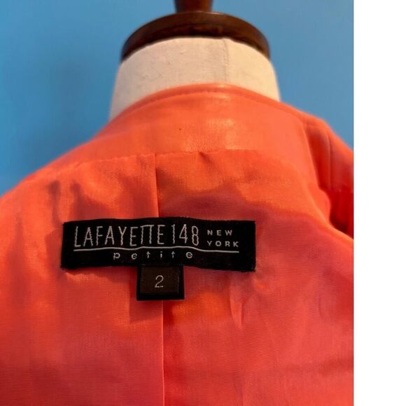 Lafayette 148 Leather Jacket Blazer Coral Fully Lined Butter Soft 2 Petite - Picture 10 of 14